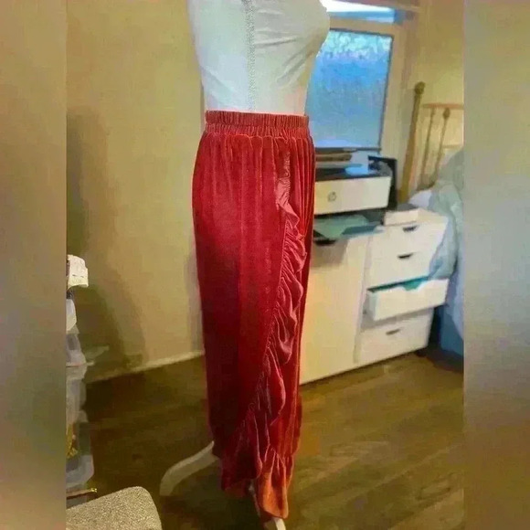 Velvet Slit Ruffled Autumn Wide Leg Boho Pants - Picture 3 of 9